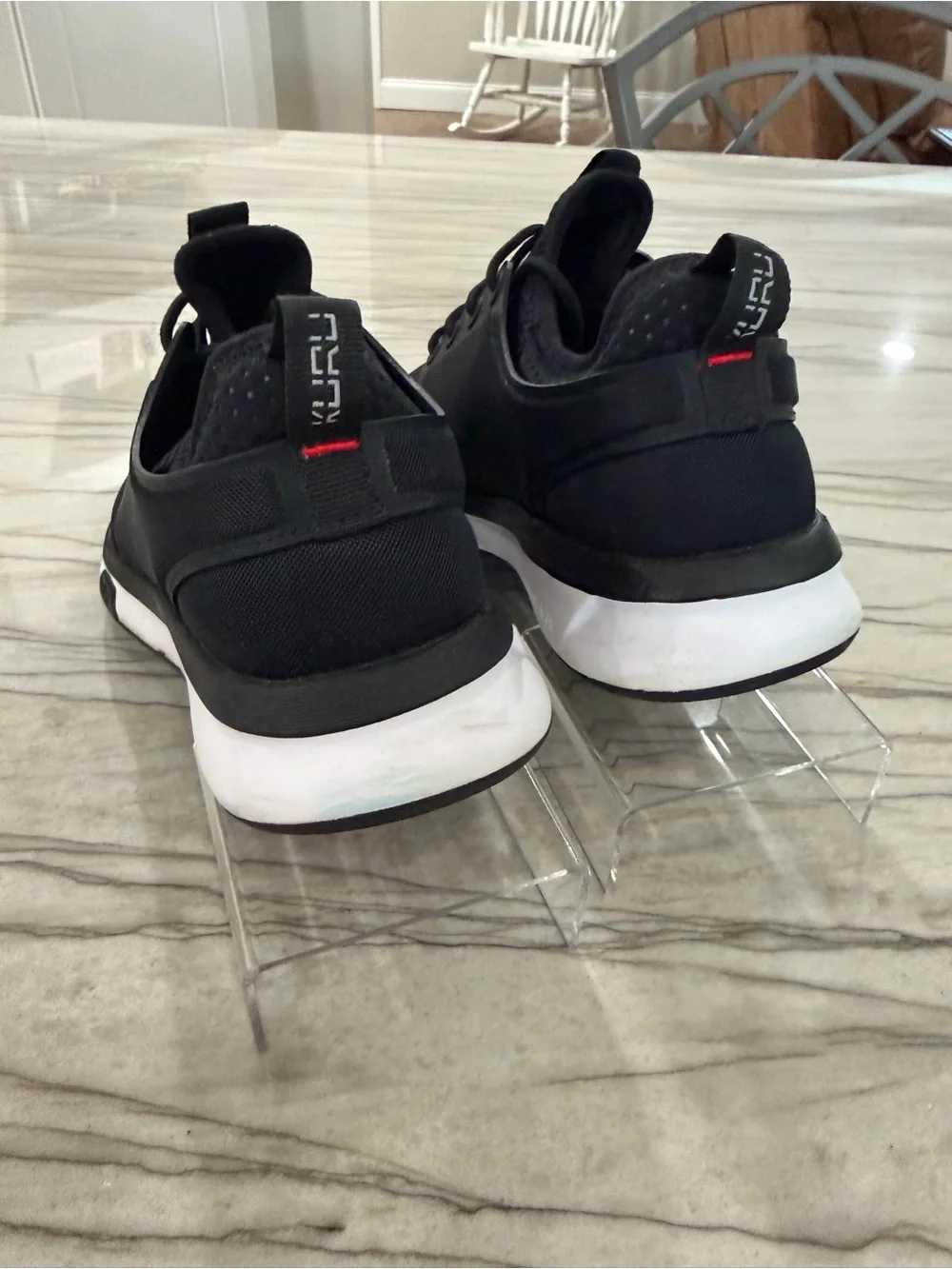 KURU Men's Black Mesh Athletic Sneakers with White Midsole